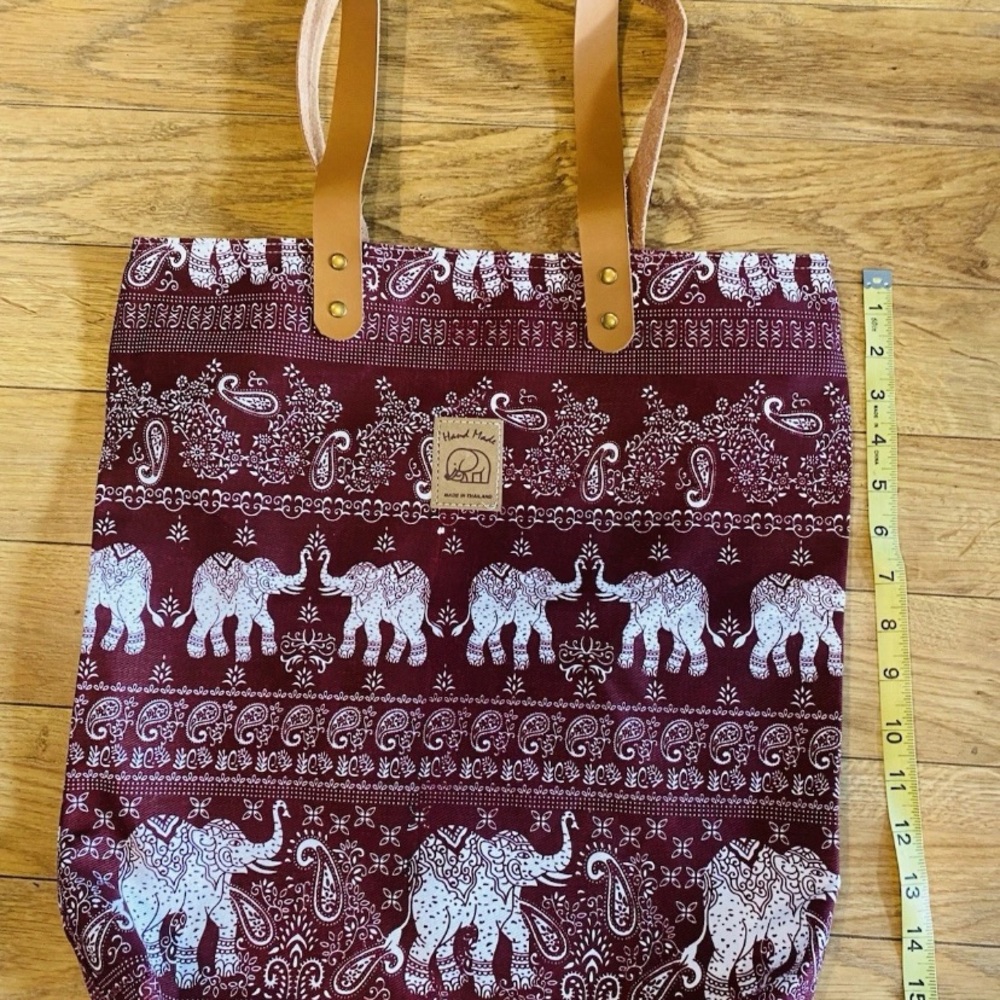 Tote Bag Unisex Elephants Hand Made From Thailand Zipper Closure - Picture 5 of 6